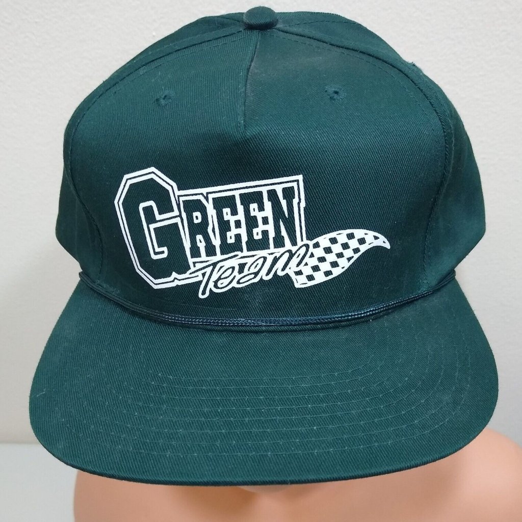 Green Team Snapback Hat Rope Racing Logo Adjustable Baseball Cap Vintage